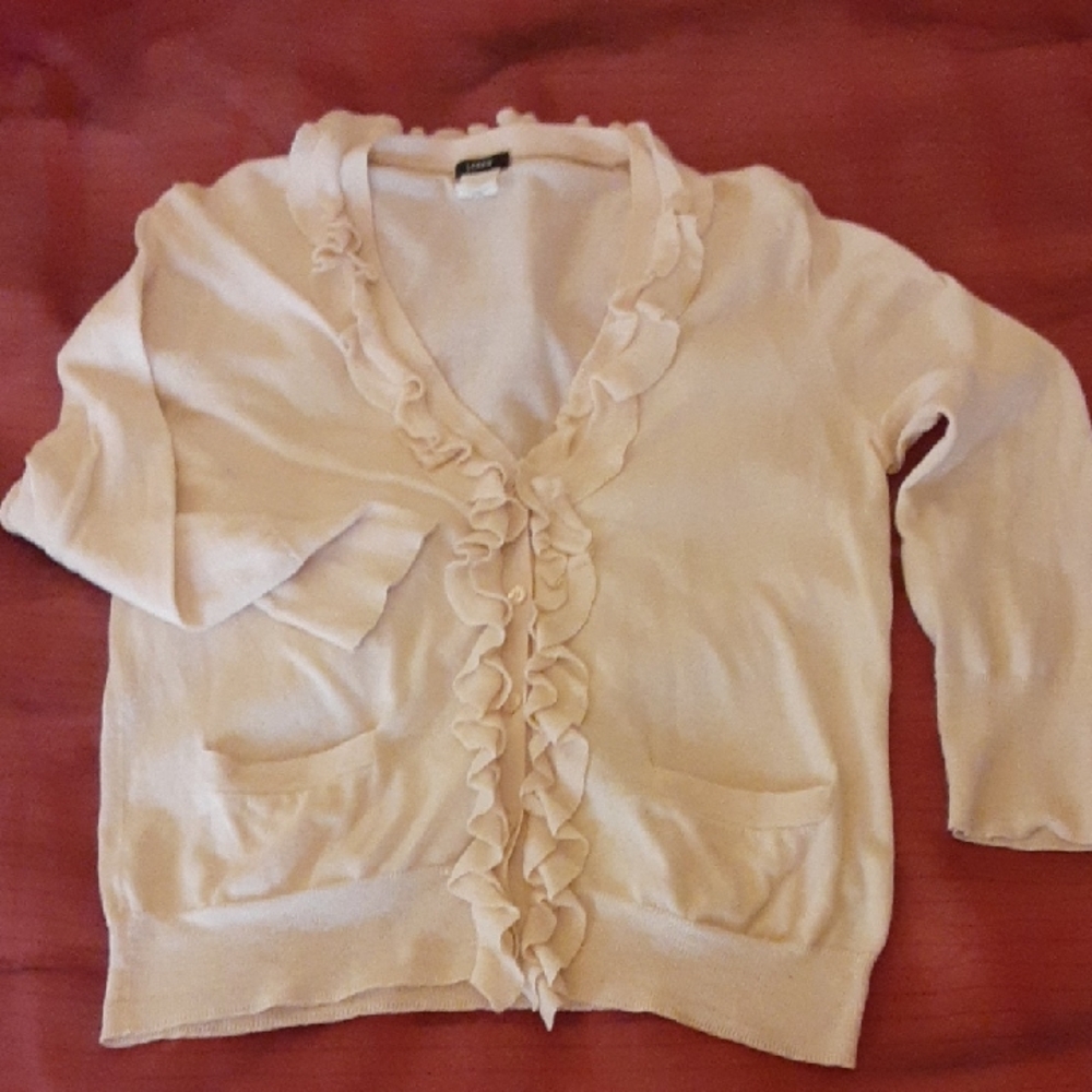 J. Crew Cream Ruffled Cardigan